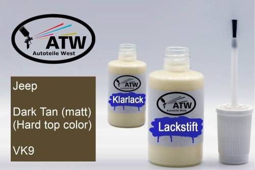 Jeep, Dark Tan (matt) (Hard top color), VK9: 20ml Lackstift + 20ml Klarlack - Set, von ATW Autoteile West.